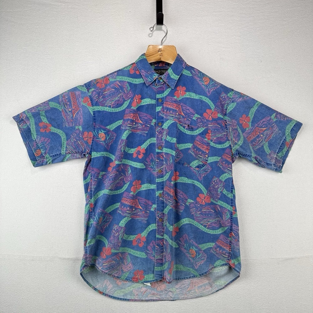 90's Vtg American Eagle Hawaiian Shirt Men's L Oversized Floral Made In USA Rare
